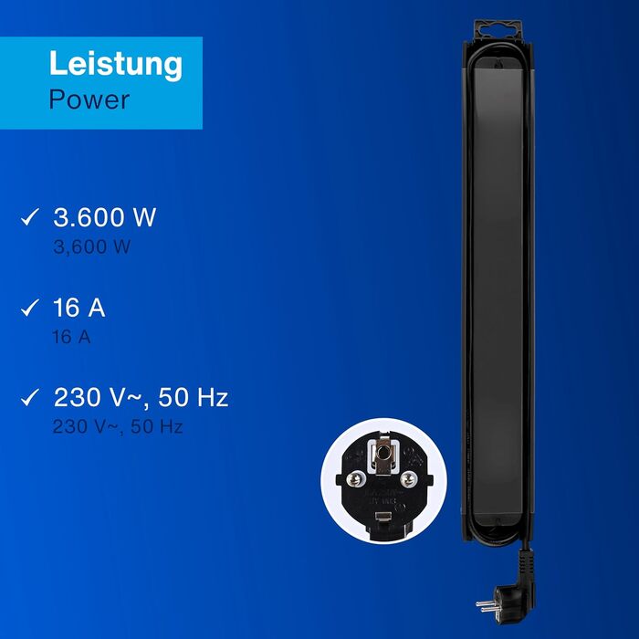 Многофункціональна мережева стрічка REV SupraGuard з вимикачем, 2.5м кабелю, захистом від перенапруги та фільтром живлення (чорно-антрацитова, 4+2 розетки)