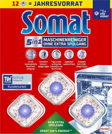 Очищувач для посудомийних машин SOMAT 5в1 Anti-Kalk, засоби для щомісячного чищення та видалення накипу, 12 таблеток (3 упаковки по 4 шт)