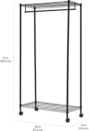 Amazon Basics Clothes Rack with Upper and Lower Shelves, Black, 91 x 45.6 x 180.2 cm