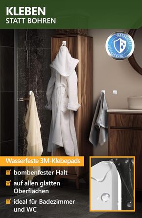 Набір гачків для рушників 4smile, 6 шт. без свердління, з нержавіючої сталі, для ванної кімнати, водонепроникні, самоклеючі