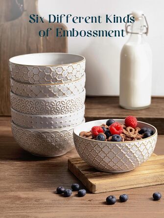 Набір мисок DOWAN для мюслі, 6 шт., 680 мл. Великі миски для мюслі, вечері, супу, салату. Яскраві миски для сервірування на Різдво.