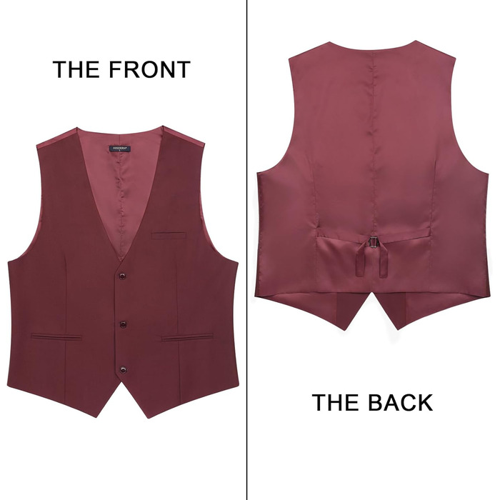 Жилет для чоловіків HISDERN: формальний, елегантний, бавовна, однотонний, V-подібний виріз, з кишенями, для весілля, вечірки, бізнесу (бордовий, розмір M)