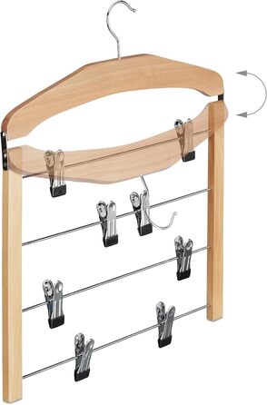 Relaxdays Wooden Trouser Hangers, 3-Piece Set, 360° Swivel Hook, Non-Slip Clothes Hangers, HBT: 45.5x39x2.5 cm, Natural, Pack of 3