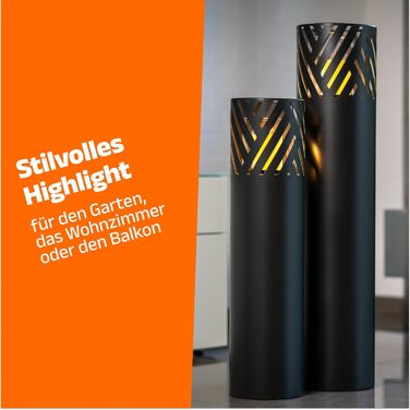 BENTSON Lantern Post Set of 2 | Decorative Post for the Garden in Rust Industrial Design | Lantern for Outdoors and Indoors | Includes Candles | Oriental | 95cm + 75cm (Anthracite (Stripes))