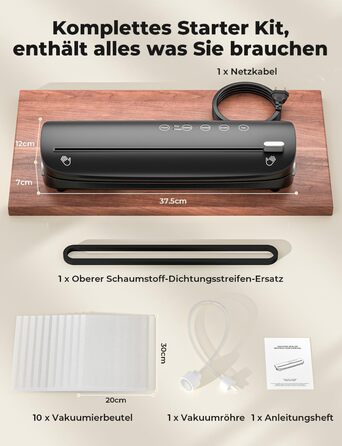 Вакуумний апарат 5 в 1: багатофункціональний вакууматор з вбудованим різаком, вакуумний пакувальник sous vide з 10 пакетами та шлангом, фольгозваріння для продуктів харчування