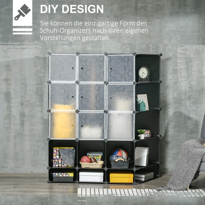 HOMCOM DIY Closet Organizer System with 16 Cubes and 2 Rods DIY Cube Shelf, Storage Shelf for Clothes, Shoes, Black 145 x 46 x 162 cm | Aosom