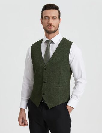 Жилет чоловічий HISDERN для весілля та офіційних заходів, Slim Fit, класичний дизайн, однотонний, з 3 кишенями, XL (Оливковий)