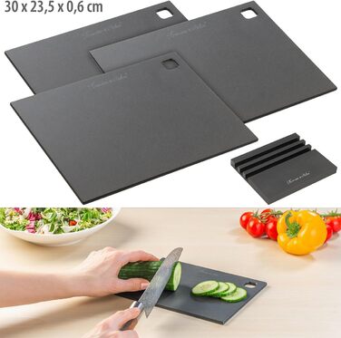 Rosenstein & Söhne Kitchen Cutting Boards: Set of 3 Wood Fiber Cutting Boards with Stand, 30 x 23.5 x 0.6 cm (Wooden Breakfast Boards, Wooden Kitchen Boards)…