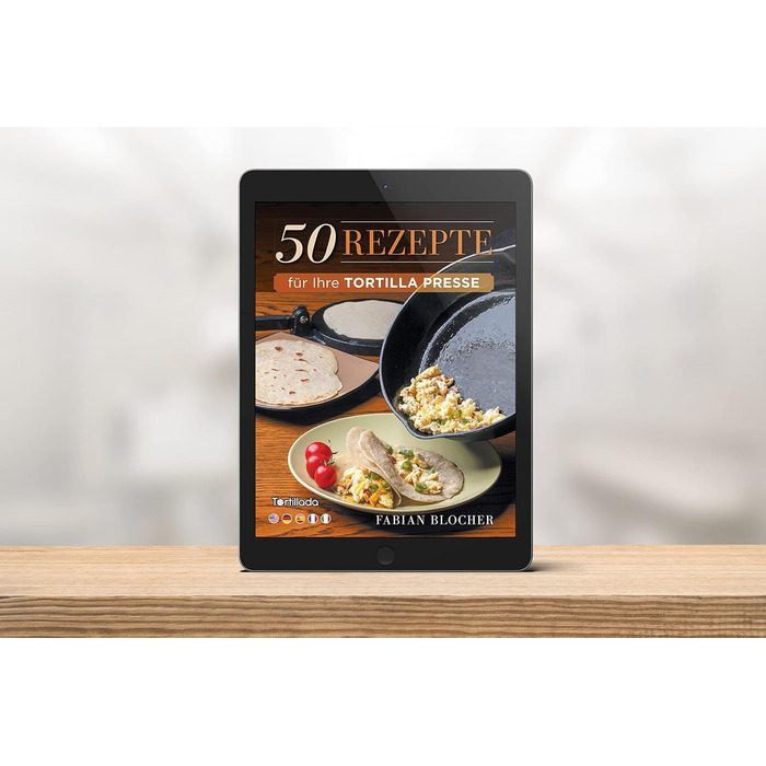 Пресс для тортилій та кесаділь, ротатор з чавуну з рецептами та E-Book з 50 рецептами (16 см)