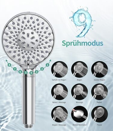 Душова лійка SR SUN RISE з фільтром, набір для душу з шлангом та фільтрами, ручна душова лійка з 9 функціями, 4 фільтри, високий тиск для жорсткої води, видаляє залишковий хлор, важкі метали, бактерії, 4-картриджний комбінований фільтр Gold