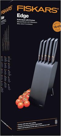 Набір ножів Fiskars Edge 5 предметів, дерев'яний блок (береза) 37 см, чорний