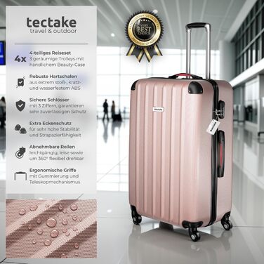 Набір валіз Tectake® (4 шт.) з ваговою та ідентифікатором, 360° колеса, жорсткий корпус із замком, велика валіза, вкладна, ручна, рожеве золото