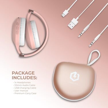 Навушники PowerLocus Bluetooth Over-Ear, бездротові, складні, з мікрофоном, Hi-Fi, глибокий бас, для телефону, планшета, ПК (Rose Gold Deep)