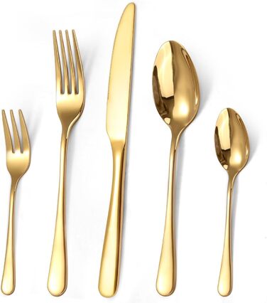 Gold Cutlery Set 12 People, 60-Piece Cutlery Set Gold Stainless Steel, Shiny Gold Cutlery Set with Knife, Fork, and Spoon, High-Quality Table Cutlery, High-Gloss Polished & Dishwasher Safe