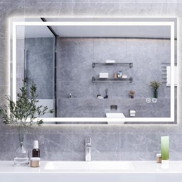 Дзеркало для ванної кімнати HySail з підсвічуванням, 5 мм, висока роздільна здатність, срібне покриття, 3 колірні температури та регульована яскравість, настінне дзеркало з сенсорним вимикачем та функцією проти запотівання (3 кольори + регулювання яскраво