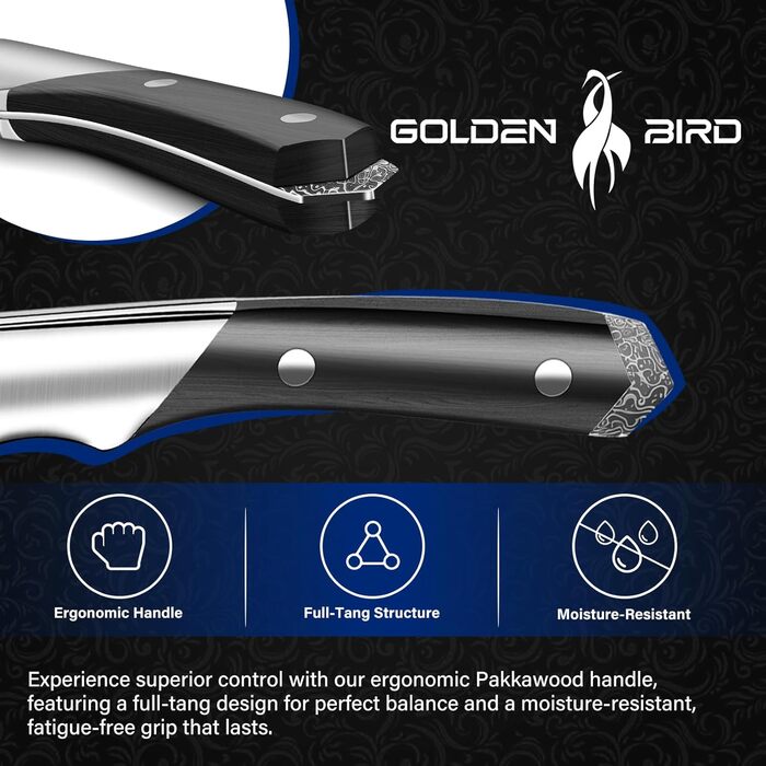 Японський ніж для філетування риби Golden Bird 20 см, з дамаської сталі 67 шарів, преміум-якість, серія Swan