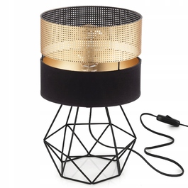 Настільна нічна лампа з ажурним золотистим абажуром, патрон E27, LED