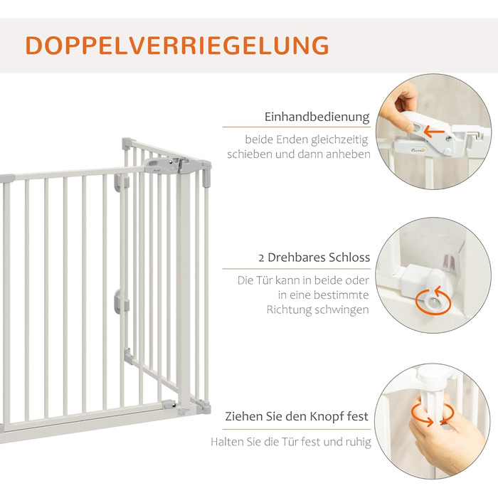 Захисний бар'єр для собак PawHut - переносний, регульований, 3 панелі, 202,5 x 76 см, білий