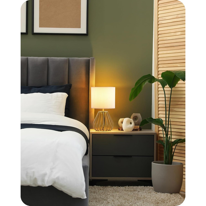 EDISHINE Настільна лампа, сучасний індустріальний дизайн, цоколь E14, вінтажна, для спальні та вітальні, бежево-чорна (кремово-білий плісе + золото)