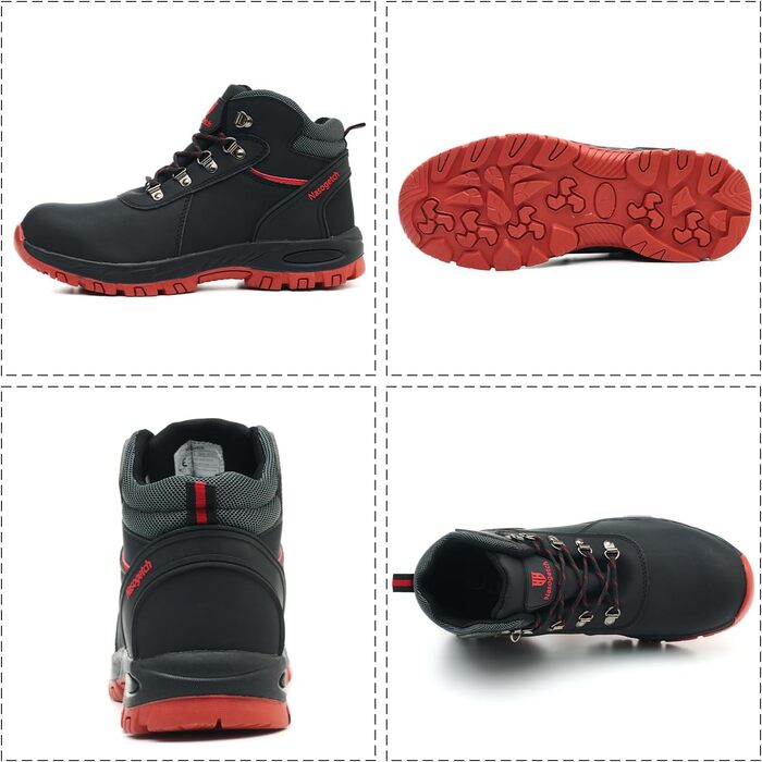 Черевики робочі зимові водонепроникні з металевим підсилювачем для жінок та чоловіків. Зимові робочі черевики, захисні черевики, антиковзаючі, чорно-червоні (39 EU)