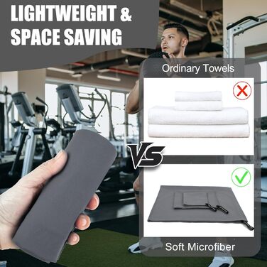 Набір рушників Neerow з мікрофібри (3 шт.): великий (152x76 см), фітнес (80x40 см), маленький (30x30 см), темно-сірий, швидковисихаючі