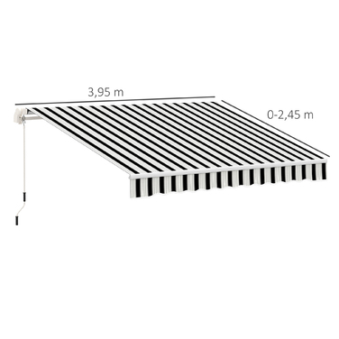 Outsunny Balcony Awning, 3.95 x 2.45 x 3.50 m, UV-resistant, suitable for all surfaces, awning with hand crank, aluminum, polyester, blue