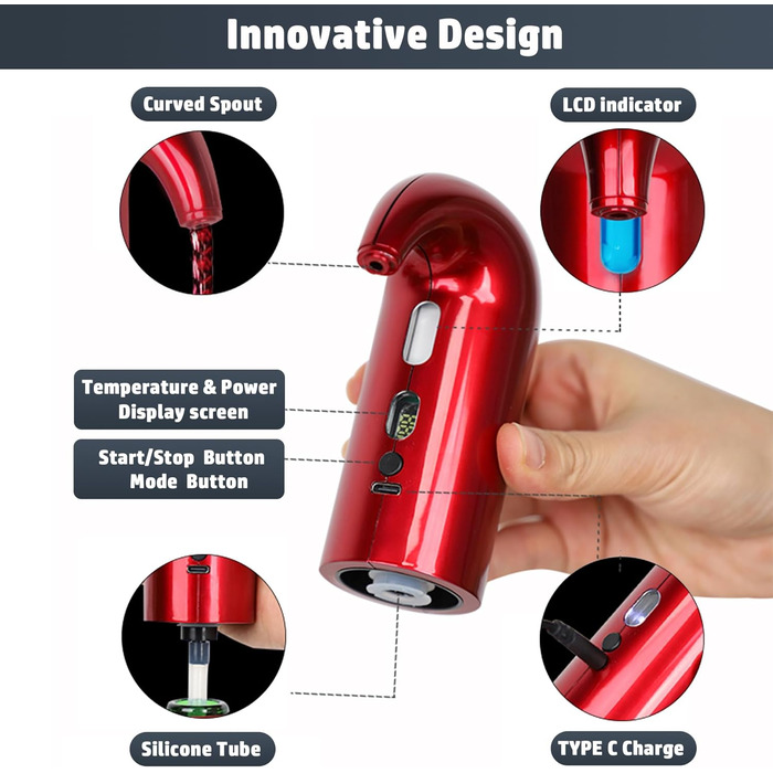 Electric Wine Aerator Dispenser, Electric Smart Decanter with Rechargeable USB Port, Electric Wine Decanter and Wine Dispenser Pourer, Wine Gift for Mother and Wife (Red01)