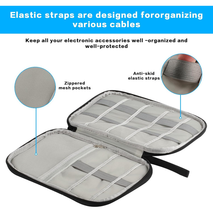 Органайзер для кабелів та аксесуарів: чорний дорожній кейс для USB-кабелів та гаджетів