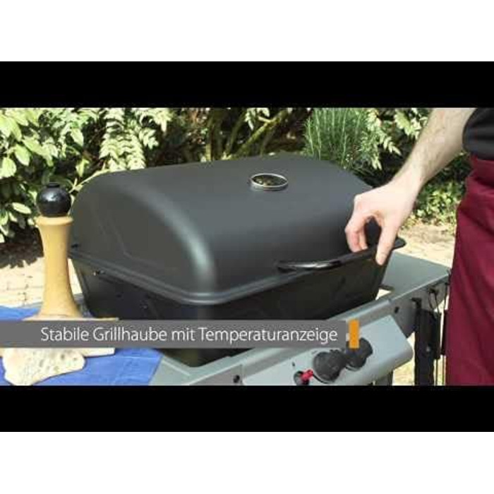 Газовий гриль Clatronic GG 3590 з 2 зонами нагріву, індивідуальним регулюванням температури, решіткою для грилю та підігріву, зручним кошиком для зберігання та великим відсіком для газового балона