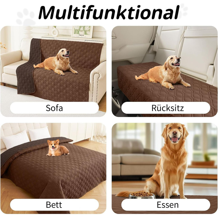 Водонепроникний килимок для собак Homaxy, килимок для собак на вулицю, миється, двосторонній, м'який килимок для котів, підходить для дивану, ліжка, в дорогу (130x100 см, 203x152 см, коричневий+шоколадний)