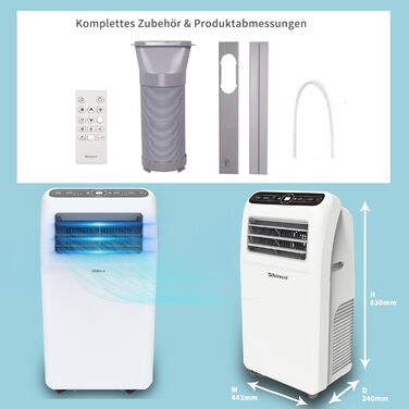 Мобільний кондиціонер SHINCO 12000 BTU (3,5 кВт) з виносним шлангом, охолодження, вентиляція, осушення, для приміщень до 90 м³, білий