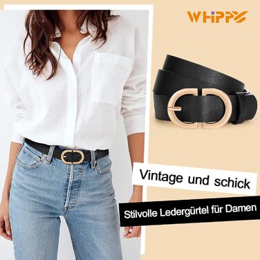 Жіночий шкіряний ремінь WHIPPY з золотистою пряжкою, чорний колір, розмір L (довжина 120 см)