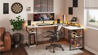 Кутовий ігровий комп'ютерний стіл 168x120 см, білий, з подовжувачем