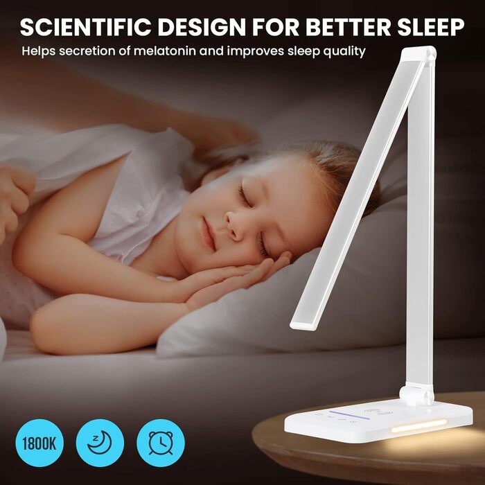 LED лампа настільна диммерна 560LM - офісна лампа з 5 режимами кольору та 10 рівнями яскравості, з нічним світлом, USB-портом, функцією пам'яті та таймером, 10W - білий (адаптер 24w - сріблястий)