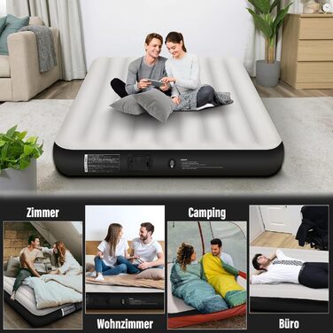Надувне ліжко для двох осіб з автоматичним надуванням, 198x152x25 см, чорний колір. З вбудованим насосом, самонадувна повітряна матрац-ліжко