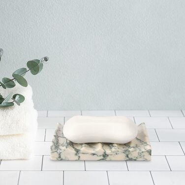 Склянка для мила з мармуру з отвором, зелена текстура. Прямокутна склянка для мила з хвилястою формою, самостійно спорожняється, для ванної кімнати, кухні. Підставка для мила та губки.