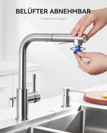 Змішувач кухонний Sofetiy висувний з душем, нержавіюча сталь, 360° поворот, одноlever, 2 режими струменя