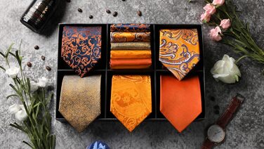 HISDERN Набір краваток для чоловіків (5 шт.) з кишеньковим хустинкою. Класичний елегантний аксесуар для весілля. Шовкові краватки та хустинки в подарунковій коробці.