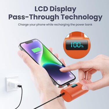 Портативний зарядний акумулятор Powerbank 5200mAh з LCD дисплеєм, 20W PD, сумісний з iPhone 14/13/12/11 та іншими моделями (Orange)