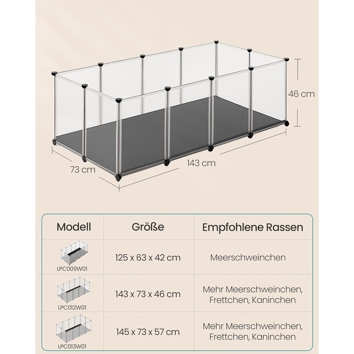 Клітка для дрібних тварин SONGMICS LPC012W01 з піддоном, біла, 143 x 73 x 46 см