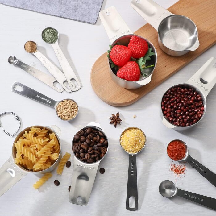 Stainless Steel Measuring Cups & Spoons 14-Piece Set Kitchen Accessories, Measuring Cups & Measures, Includes 7 Nesting Metal Measuring Cups and 7 Measuring Spoons for Baking & Cooking
