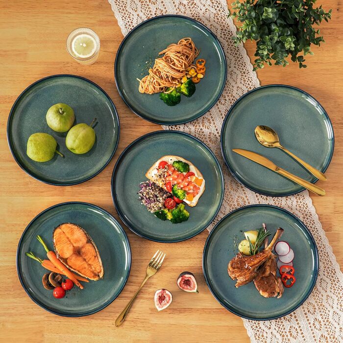 Vancasso Starry 24-Piece Stoneware Dinnerware Set - 6 Person Blue Tableware Set with Plates, Bowls & Dessert Plates