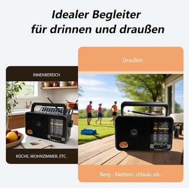 Портативна радіоприймач Klein з сонячною панеллю та акумулятором 1200mAh, AM/FM/SW, 8W динамік, TWS/USB/TF, для кемпінгу, надзвичайних ситуацій та відпочинку на природі (сірий)