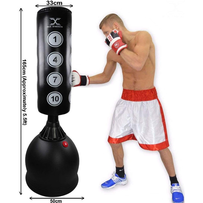 Боксерський мішок на стійці MaxStrength: міцний, для боксу, MMA та фітнесу, 1.7 м/1.8 м (чорний)