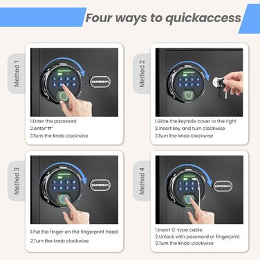 Сейф з відбитком пальця з LED-підсвічуванням – біометричний сейф з тихою системою відкривання, підсвічуванням клавіатури, з нержавіючої сталі, анти-злодійський