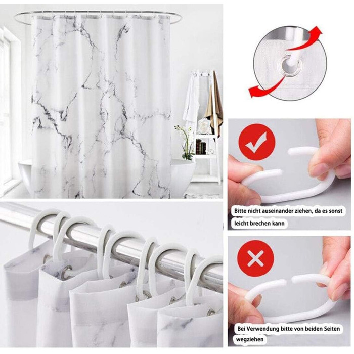 Тканинна штора для душу | Водостійка штора з посиленим краєм | Тканинна штора для душу, яку можна прати, розмір 150 см x 180 см | Поліестер, мармур, 180 x 150 см (1 шт.)