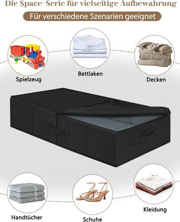 Коробки для зберігання під ліжко MePure, 2 шт. – 50л, складані, з кришкою та блискавкою, сірі. Підходять для одягу, ковдр, постільної білизни, подушок. Розмір 76×38×17 см