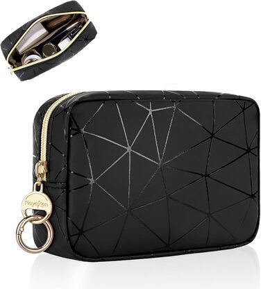 Косметичка жіноча мініатюрна, водонепроникна, PU, для подорожей та зберігання косметики, чорно-бежева