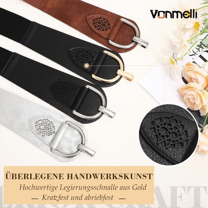 Жіночий ремінь VONMELLI Vintage з широкою талією та товстою пряжкою, еластичний, для суконь та пальто (B-чорний, M: обхват талії 84-94 см)