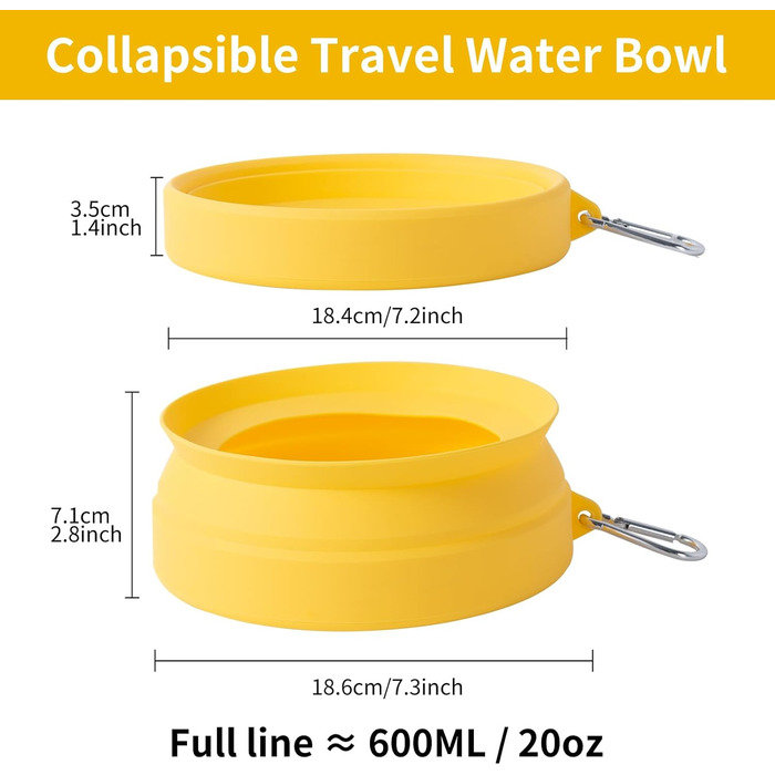 Складаний миска для води для собак SLSON, витокозахисний, портативний, для подорожей на авто, персиково-рожевий (жовтий)